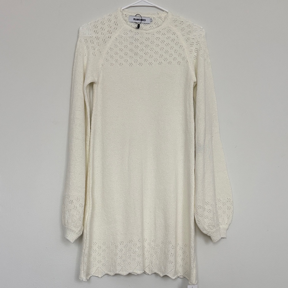 Rumored Ivory Pointelle Knit Long-Sleeve Dress